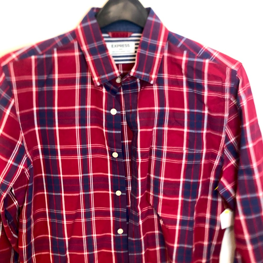 Express Men's Long Sleeve Plaid Stretch Cotton Shirt -MED - Picture 1 of 3